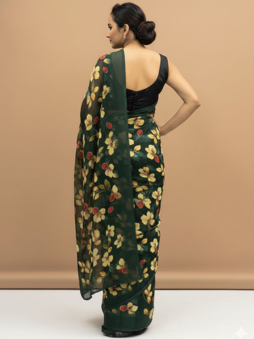 Vibrant Floral Print Georgette Ready to Wear Saree