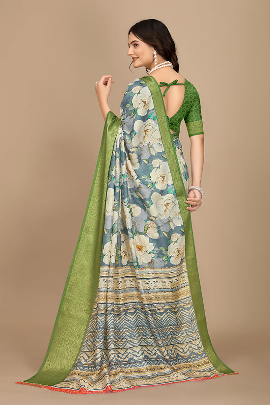 Moss Chiffon Digital Print Woven Border Saree