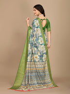 Moss Chiffon Digital Print Woven Border Saree