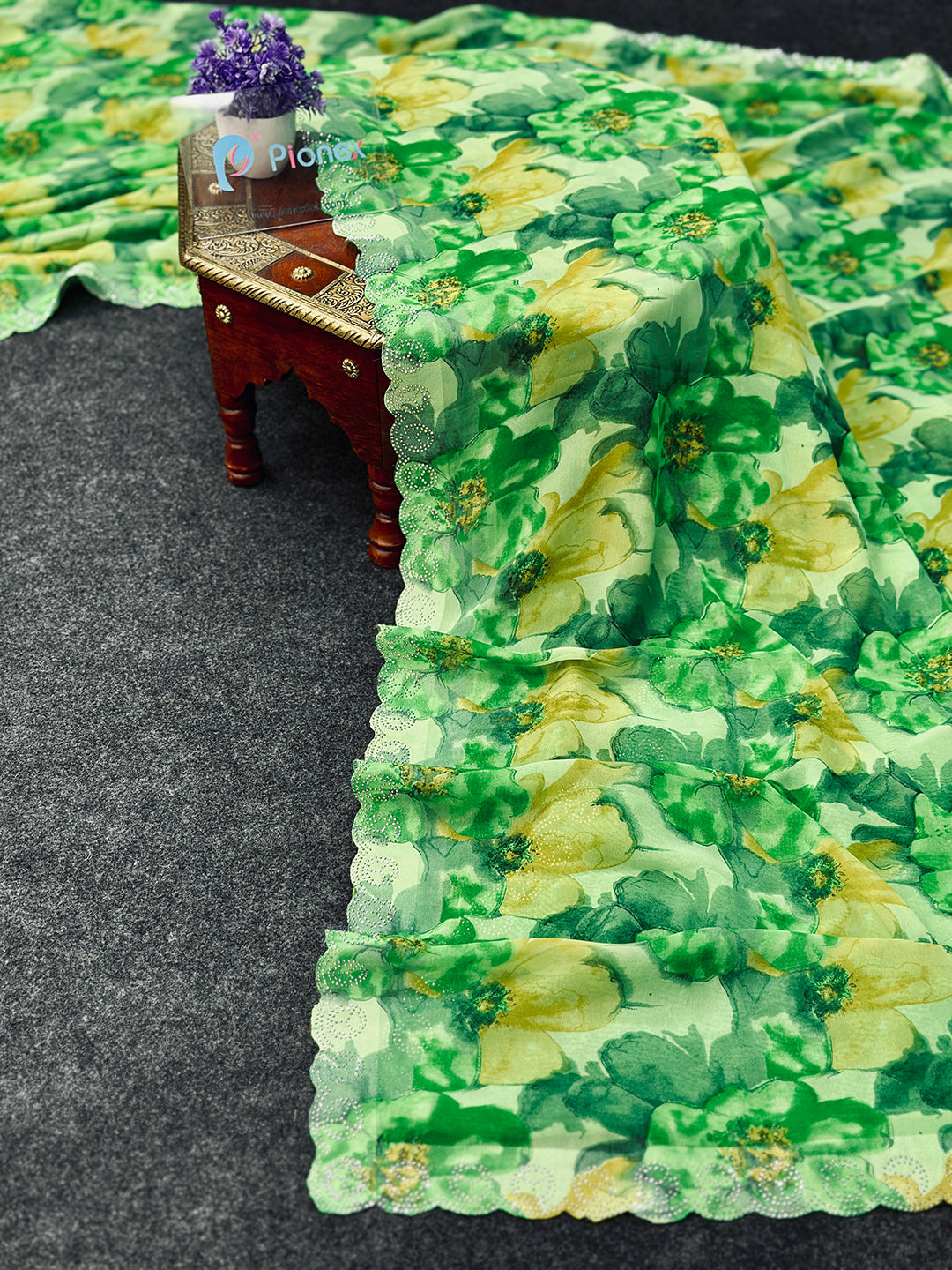 Georgette Floral Print Saree with Siroski Work Border