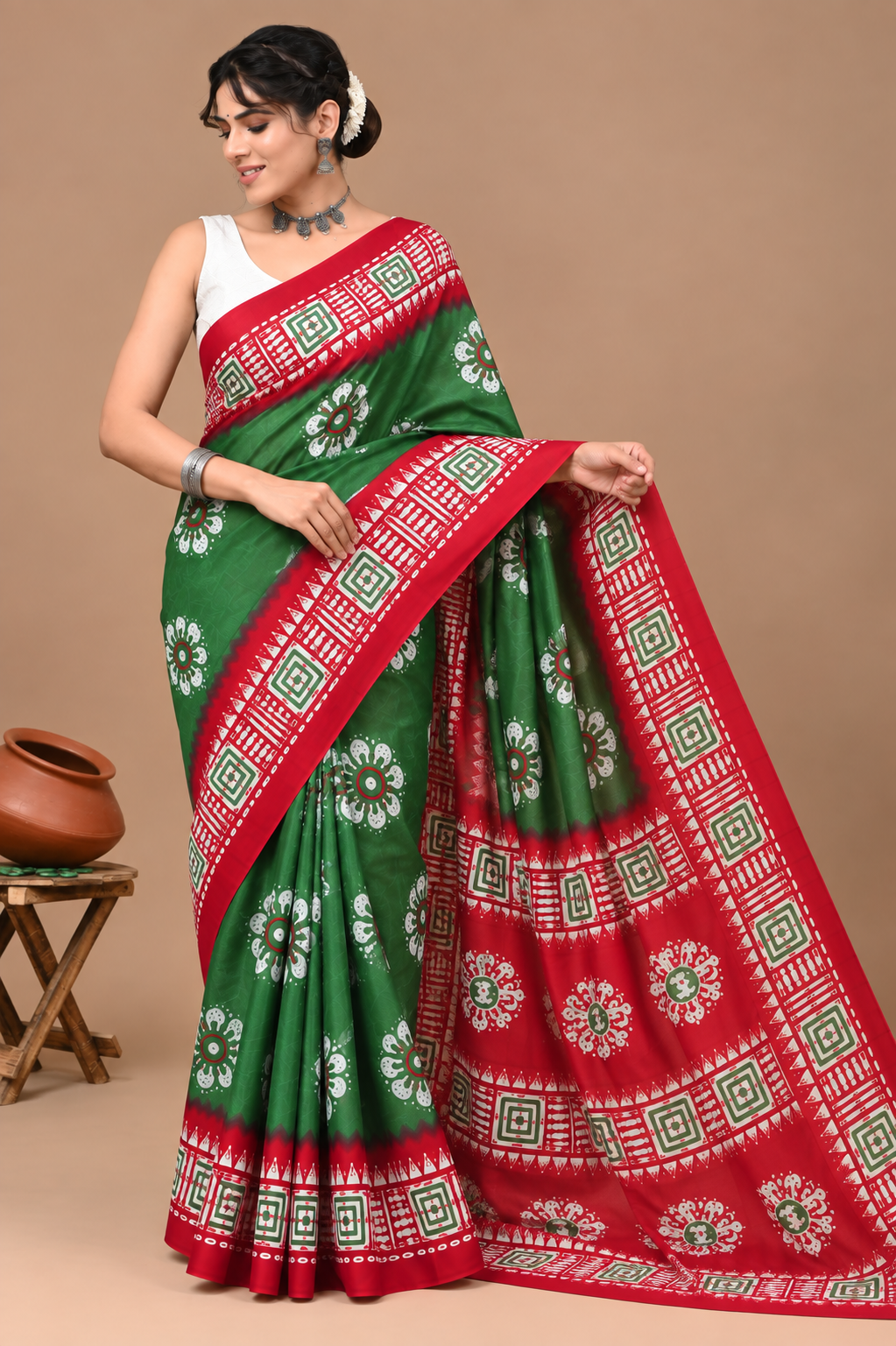 Women’s Mul Cotton Ready To Wear Saree with Floral Printed Pattern