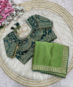Rangoli Silk Saree with Sequins Embroidery Work & Stitched Blouse