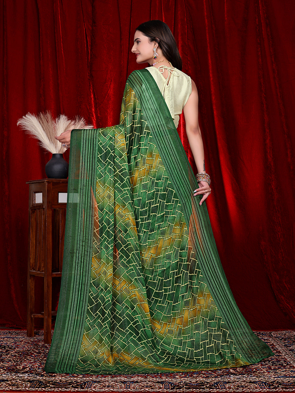 Heavy Chiffon Color Block Printed Ready-to-Wear Saree