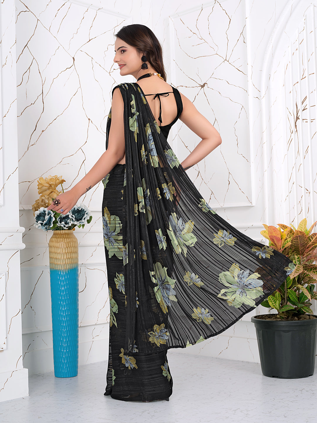 Ready-to-Wear Chiffon Saree with Zari Lines for Party Look