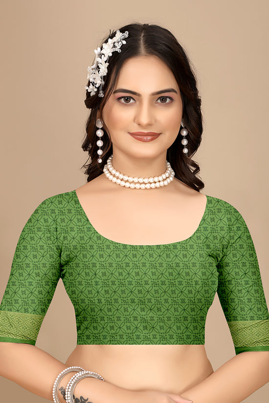 Moss Chiffon Digital Print Woven Border Saree