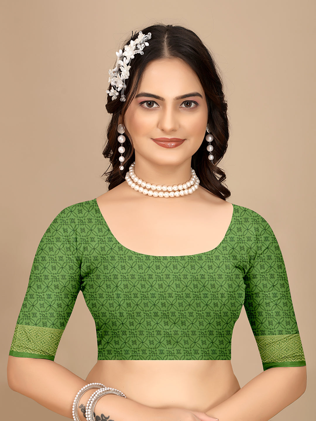 Moss Chiffon Digital Print Woven Border Saree