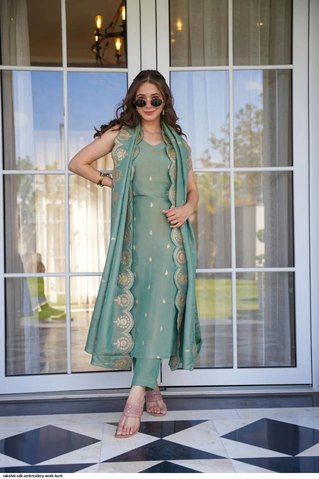 Roman Silk  Embroidered Kurta With Pant Dupatta Set