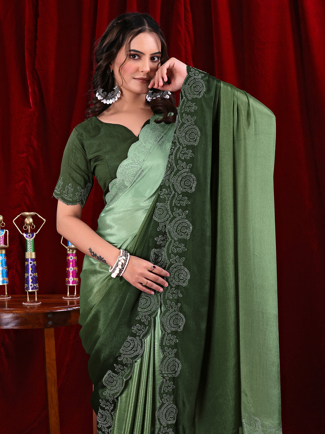 Chinon Shaded Saree with Siroski Diamond Work
