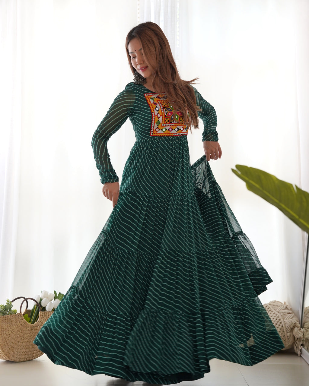 Pure Soft Fox Georgette Laheriya Print Fully Flared Anarkali Gown