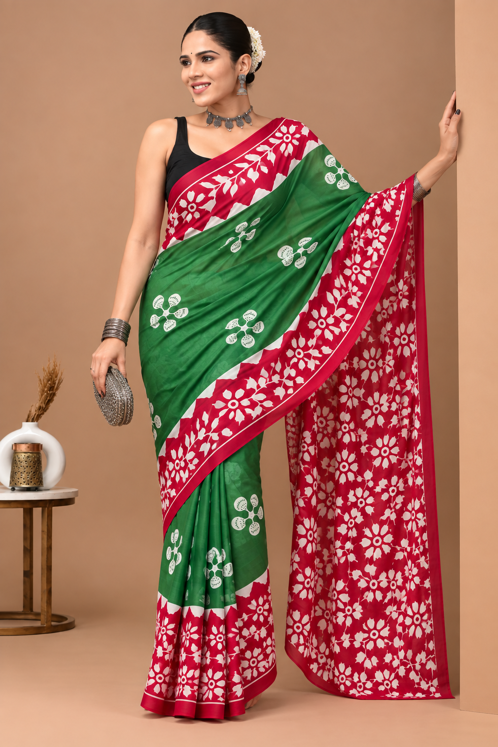 Women’s Mul Cotton Ready To Wear Saree with Floral Printed Pattern