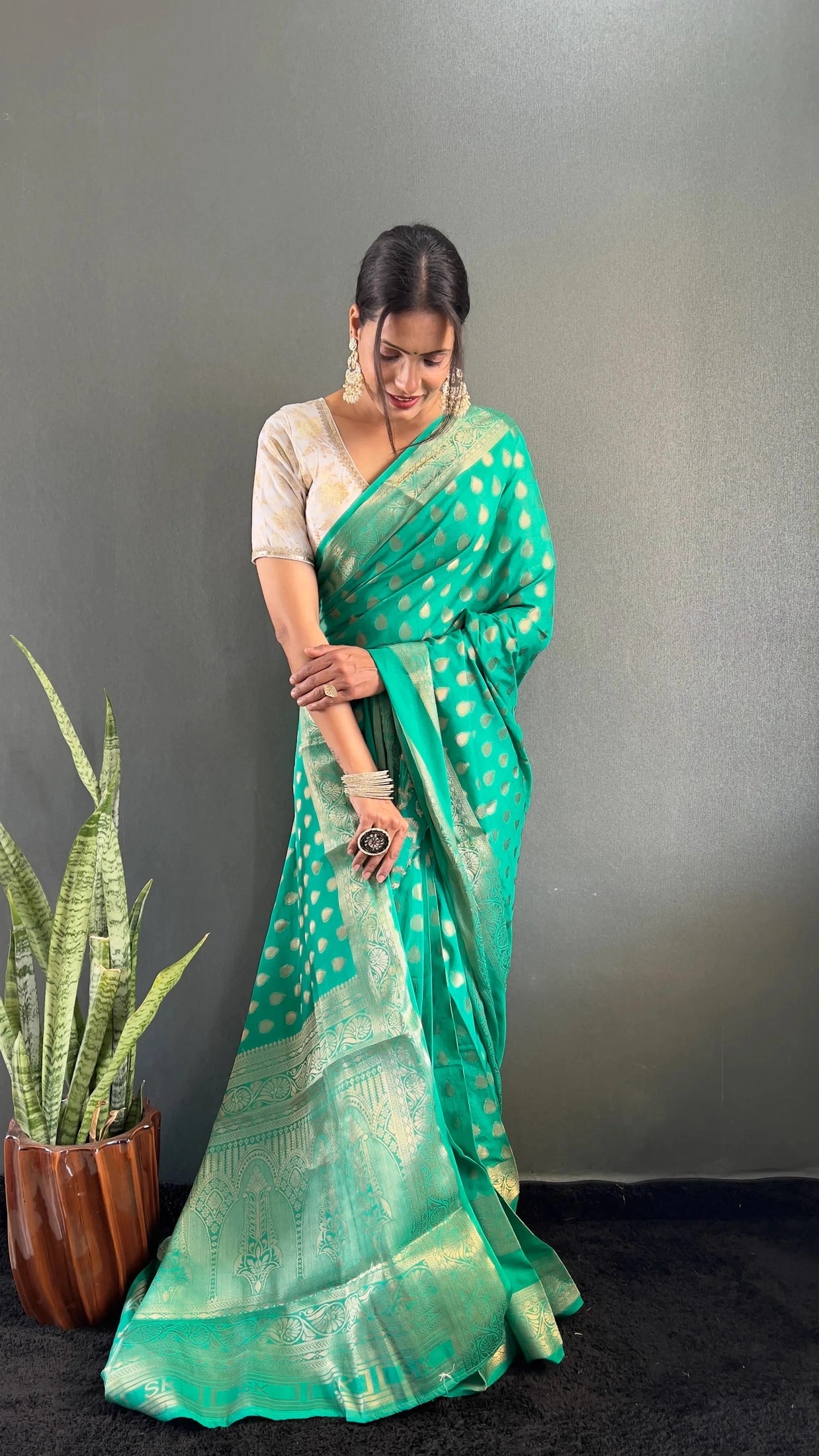Ready to Wear Pure Banarasi Georgette Saree With Ready Made Blouse