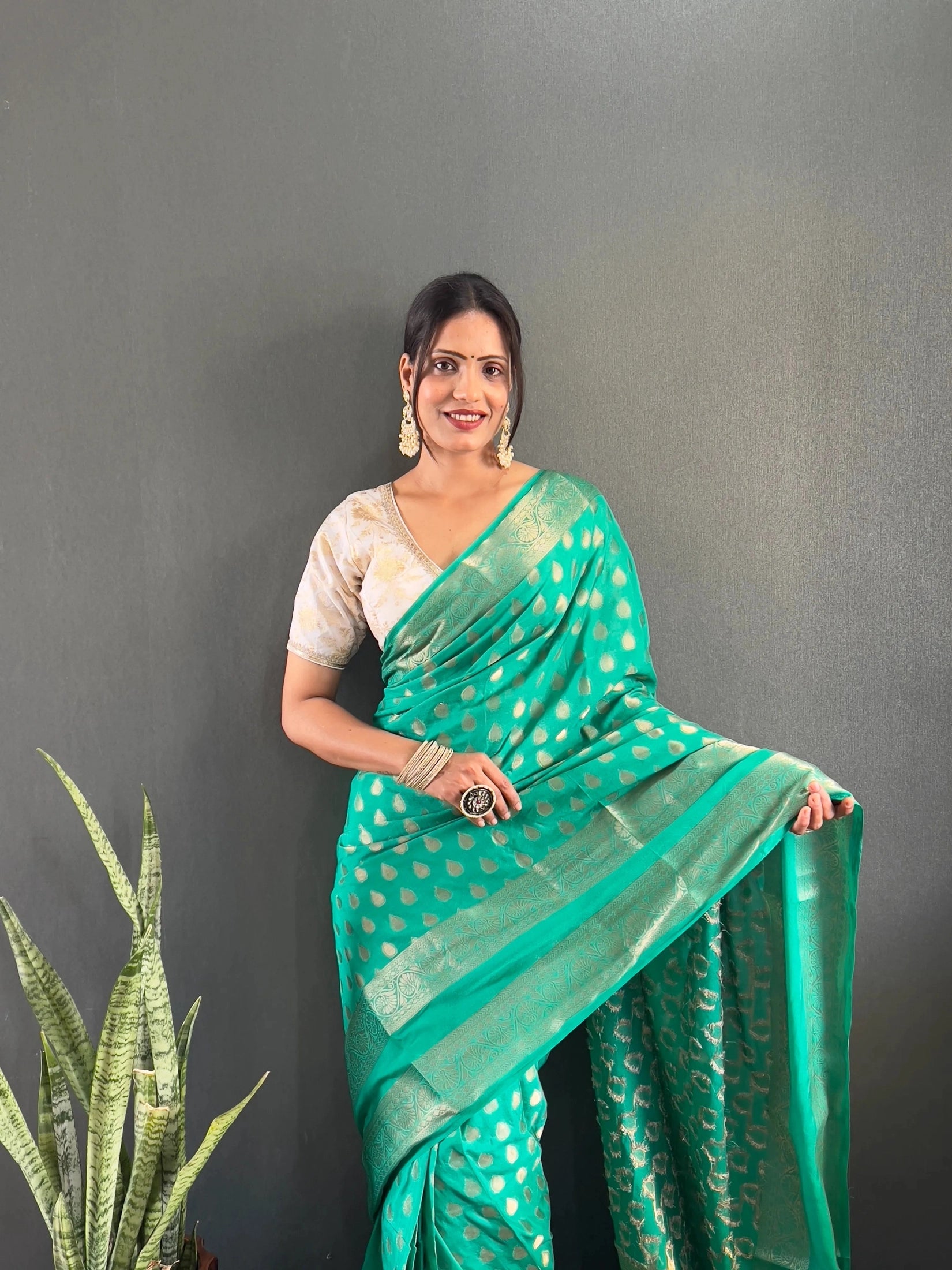 Ready to Wear Pure Banarasi Georgette Saree With Ready Made Blouse