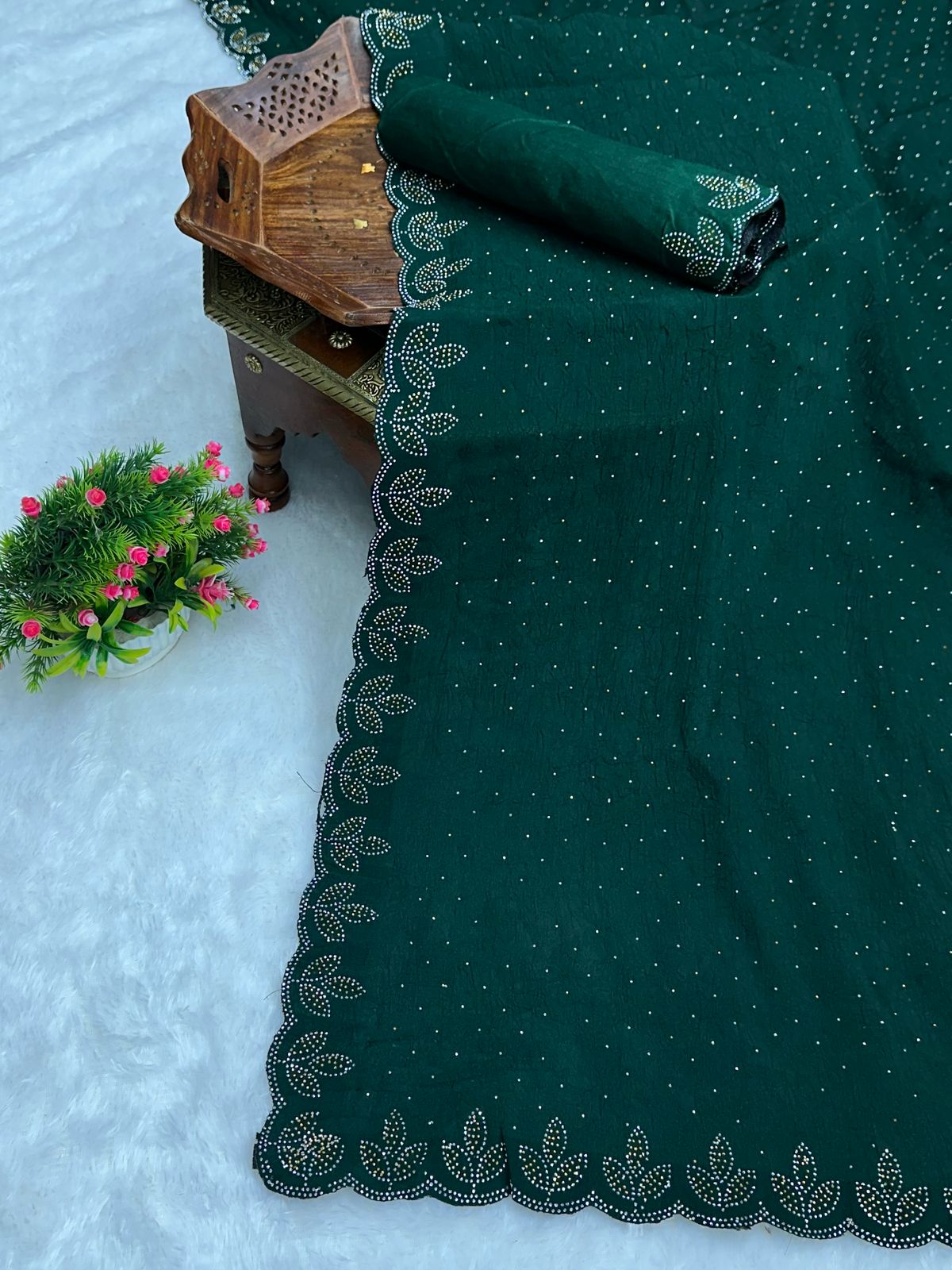 Chinon Crush Silk Saree with Siroski Diamond Work