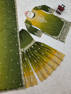 Chinon Embroidered Kurta with Sharara & Dupatta Set