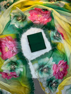 Celebrity Style Floral Print Tabi Organza Saree with Exquisite Handwork