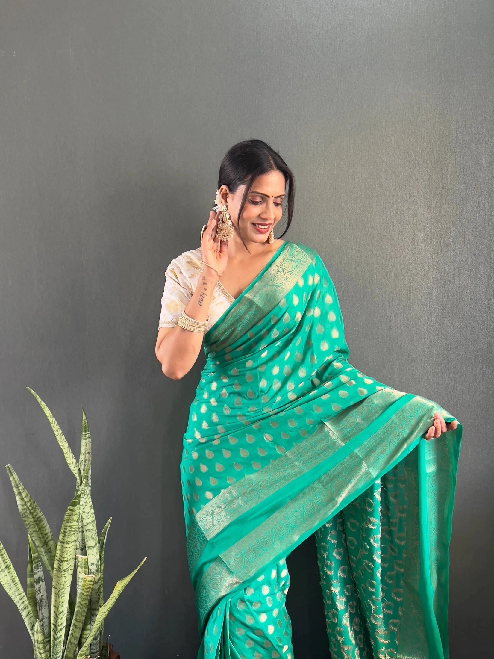 Ready to Wear Pure Banarasi Georgette Saree With Ready Made Blouse