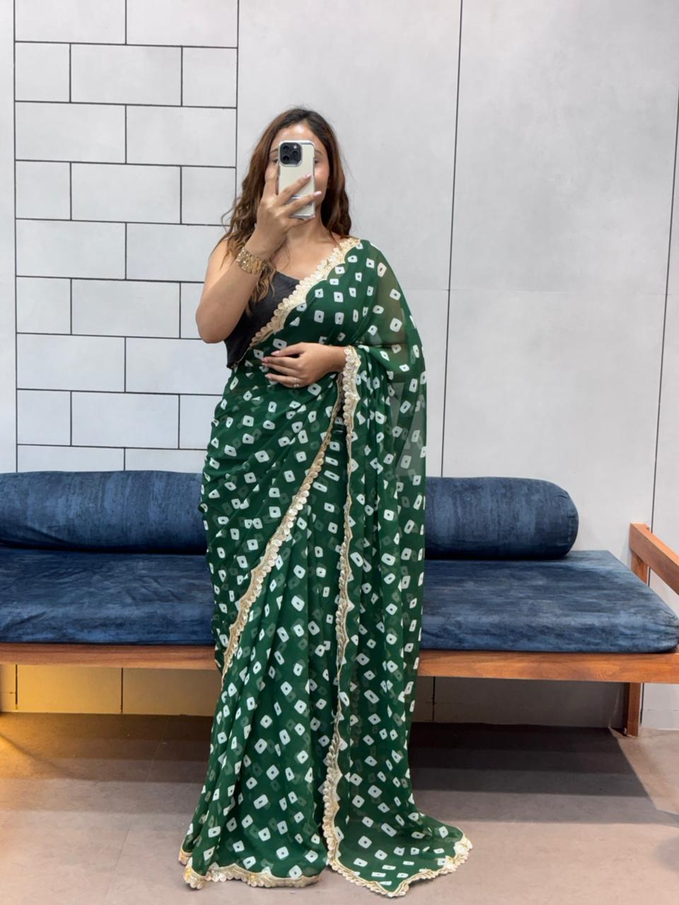 Elegant Leriya Print Georgette Saree with Embroidery Sequence Lace