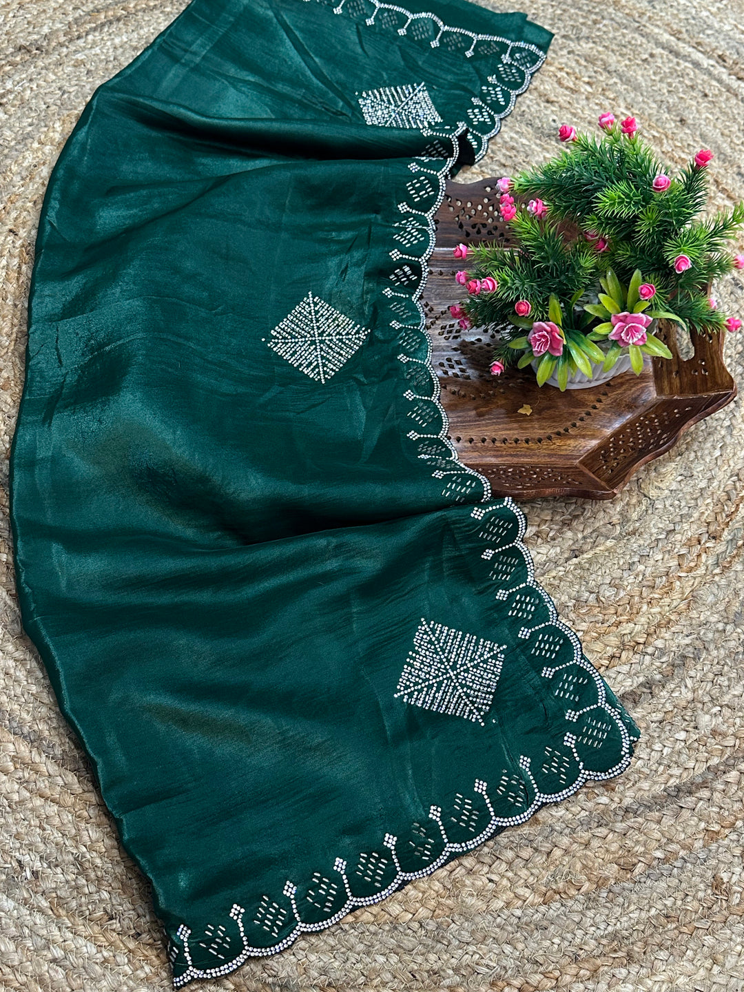 Zarkan Diamond Work Satin Silk Saree