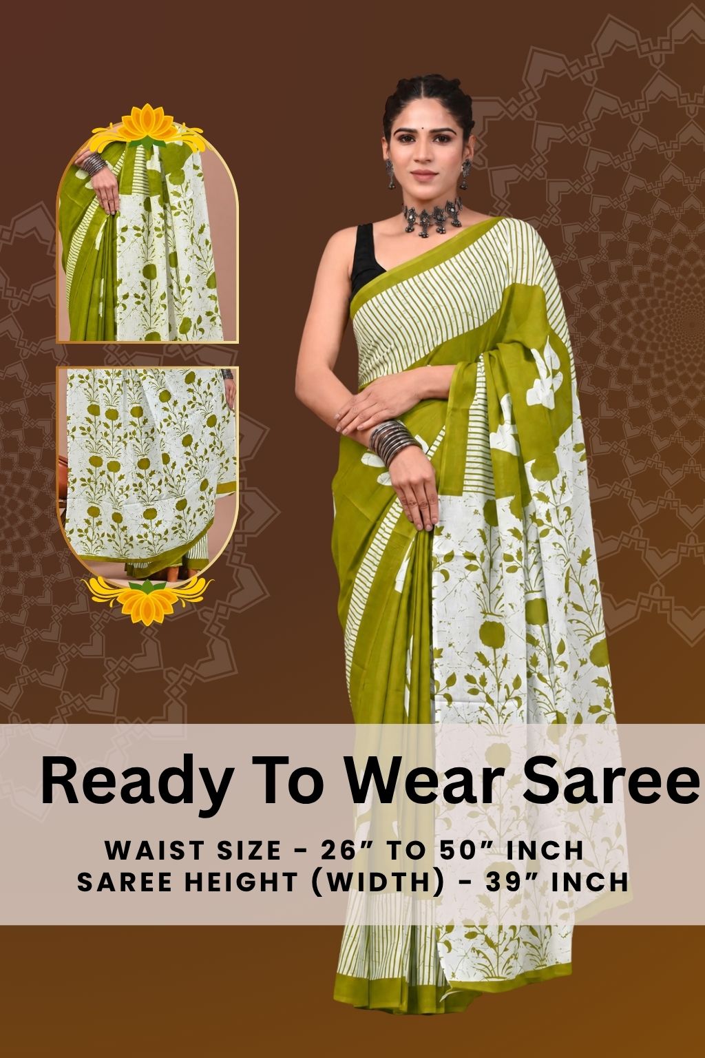 Ready to Wear Jaipuri Mul Cotton Saree for Women | Ikat Batik Printed Pre-Draped Saree