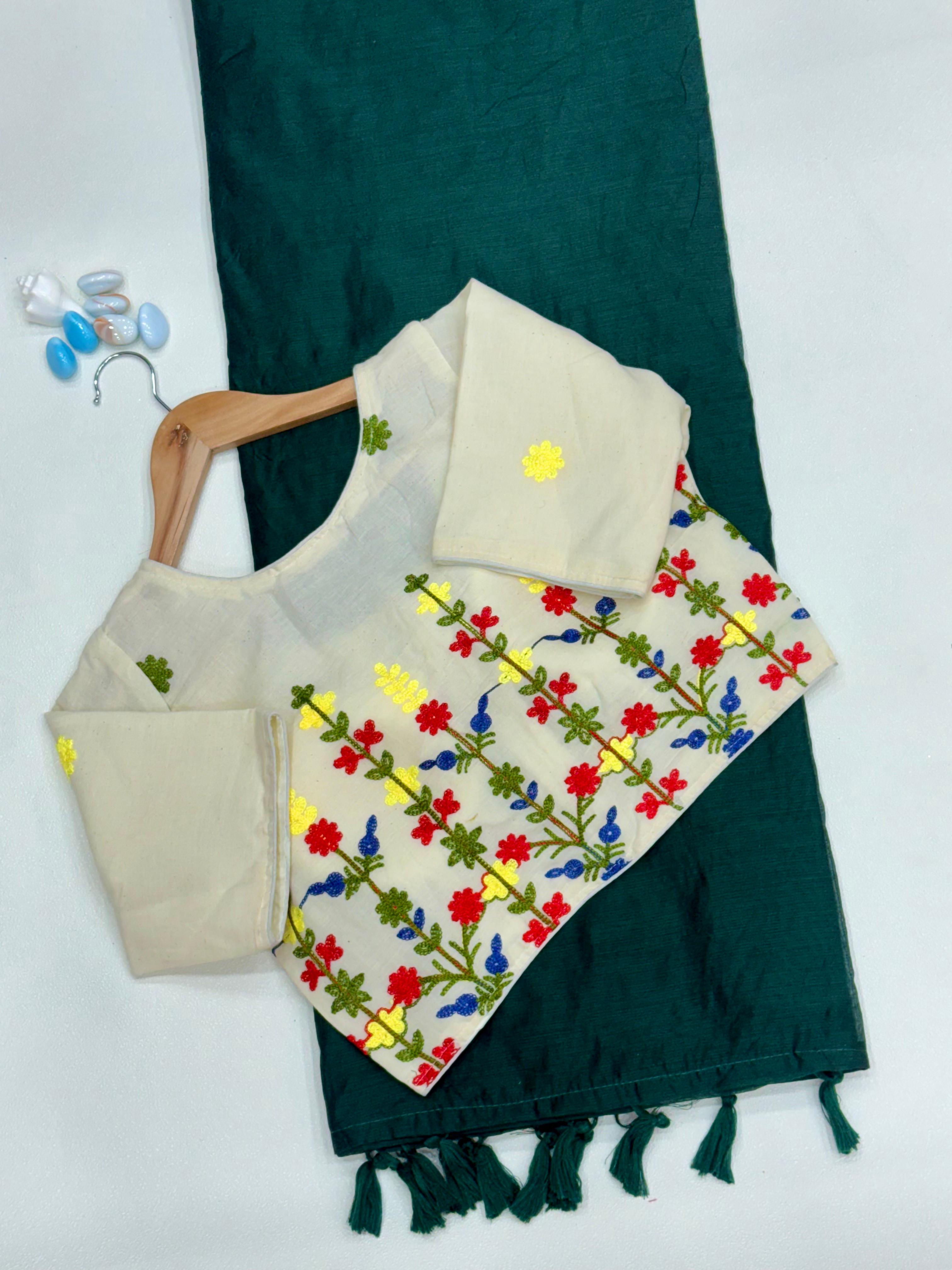 Chanderi Saree & Heavy Multi-Work Embroidered Stitch Blouse Set