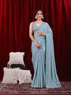 Chinon Solid Saree with Embroidered Lace Border