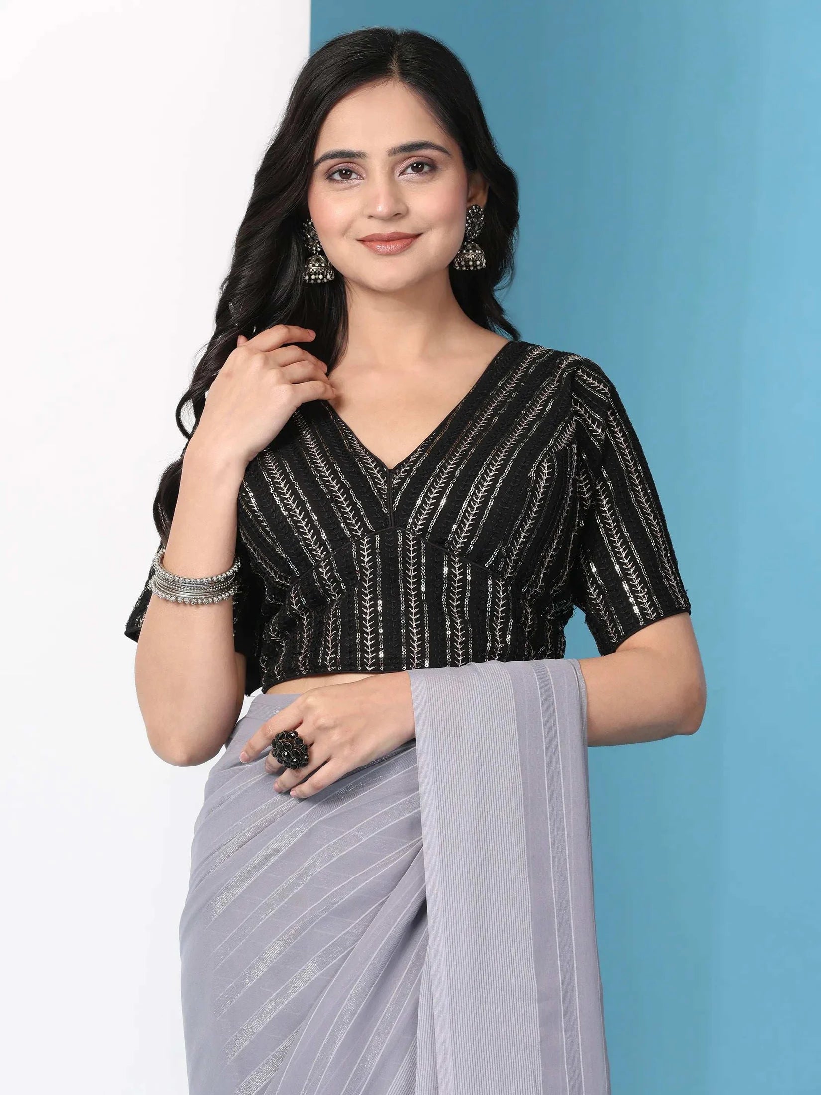 Ready To Wear Chiffon Saree With Stitched Blouse