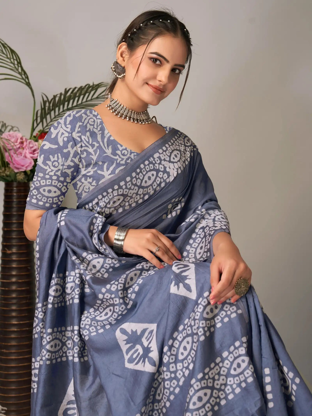 Mul Cotton Printed Saree for Women with Unstitched Blouse Piece