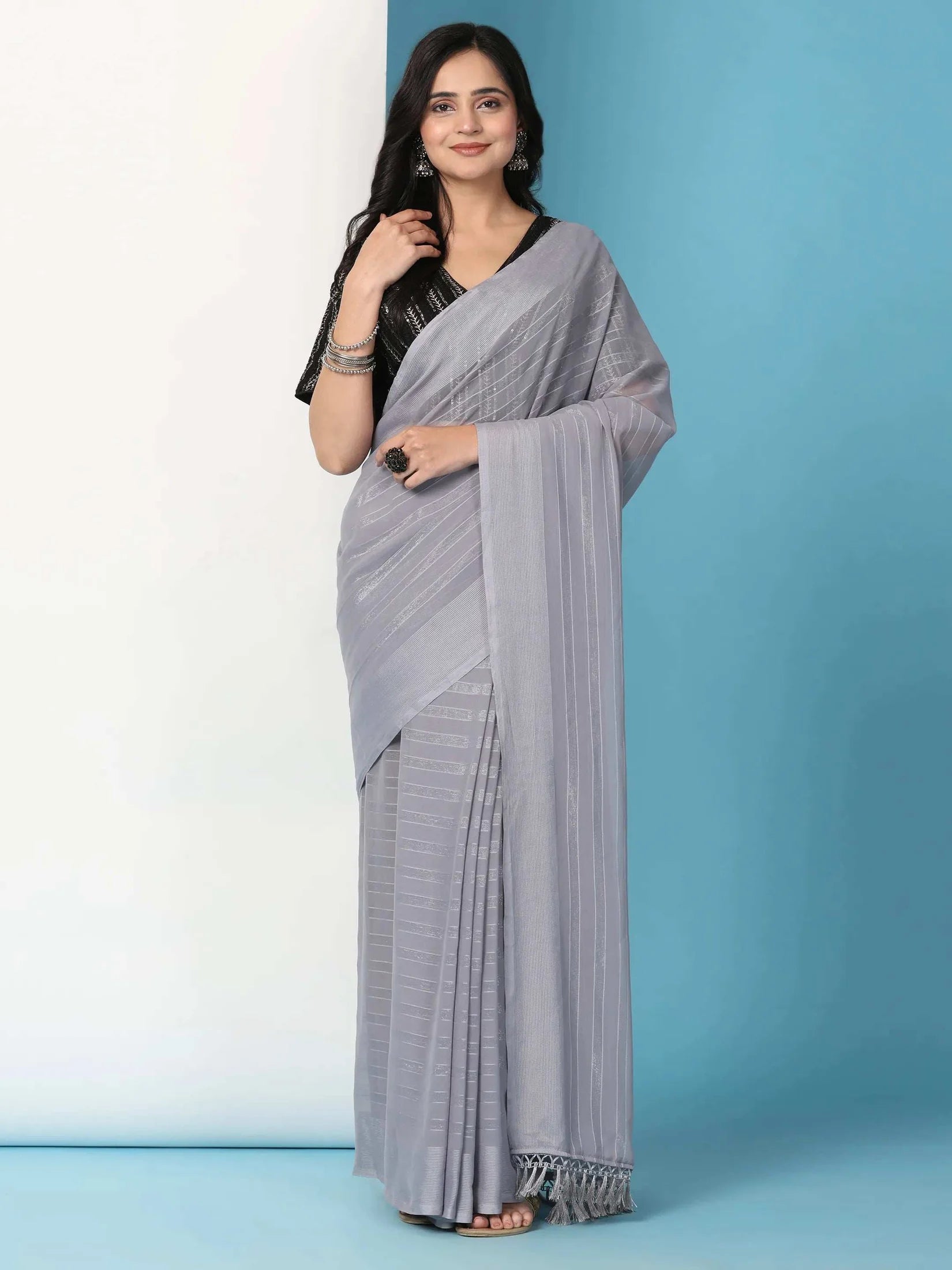 Ready To Wear Chiffon Saree With Stitched Blouse