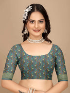 Moss Chiffon Digital Print With Jacquard Border Saree