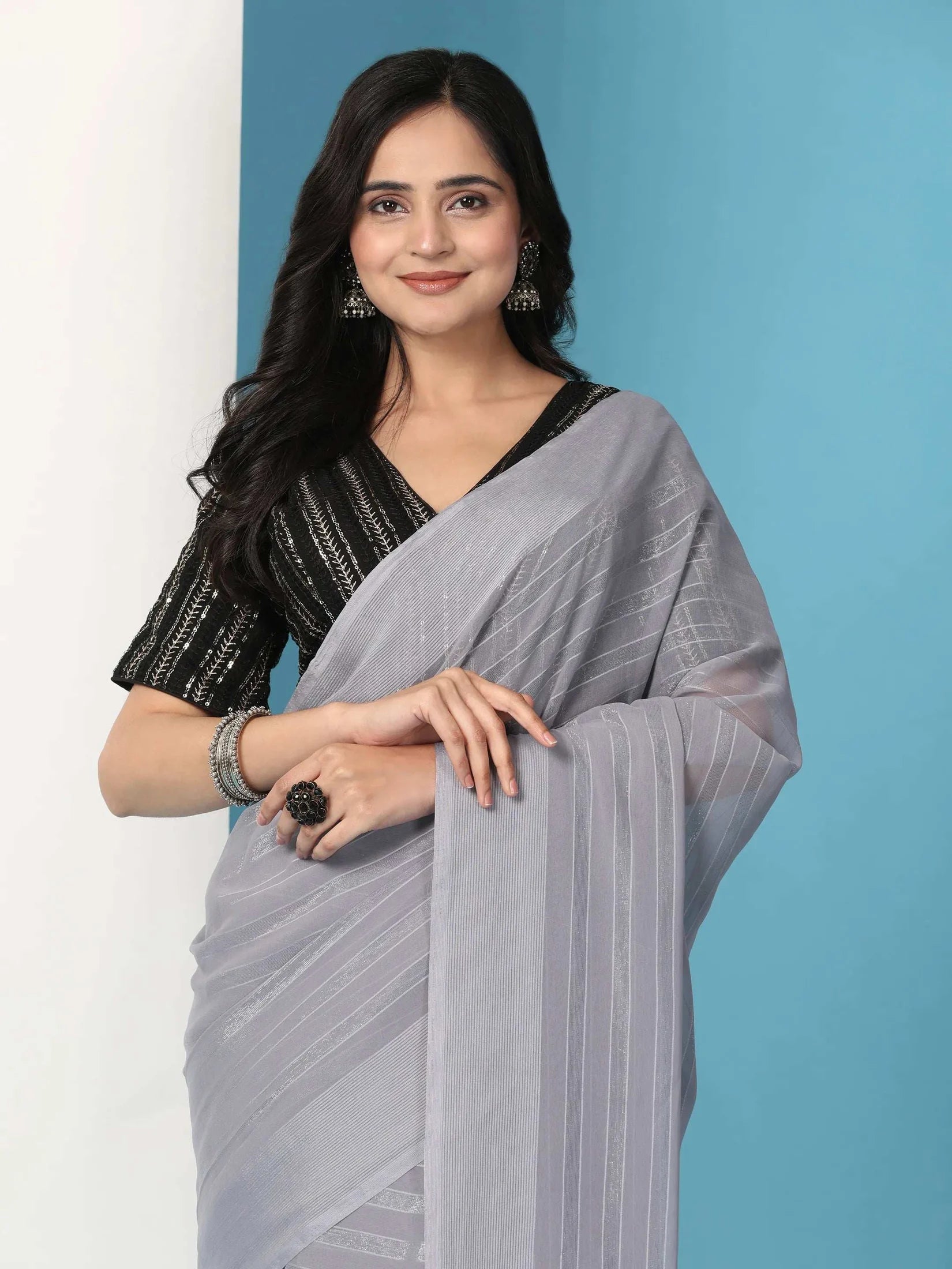 Ready To Wear Chiffon Saree With Stitched Blouse