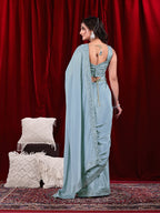 Chinon Solid Saree with Embroidered Lace Border