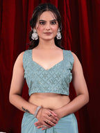 Chinon Solid Saree with Embroidered Lace Border