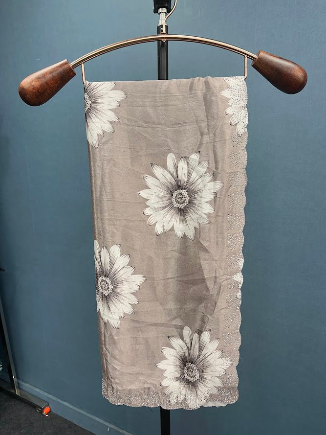 Elegant Printed Chinon Saree with Sparkling Siroksi Diamond Work Border