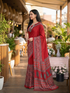 Crepe Silk Ajrakh Printed Saree