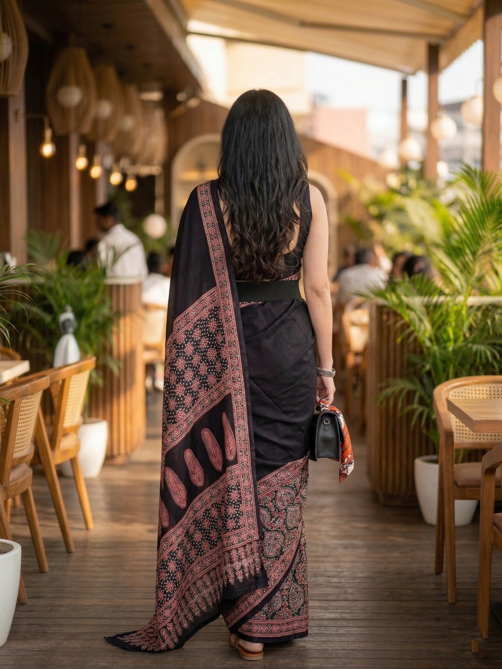 Crepe Silk Ajrakh Printed Saree