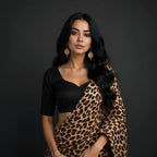 Silk Crepe Leopard Printed Saree with Black Blouse Piece