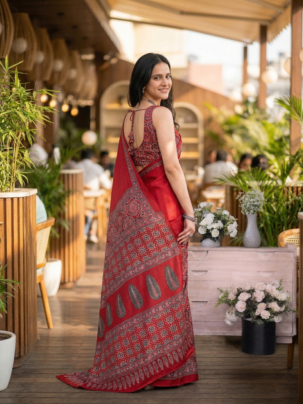 Crepe Silk Ajrakh Printed Saree