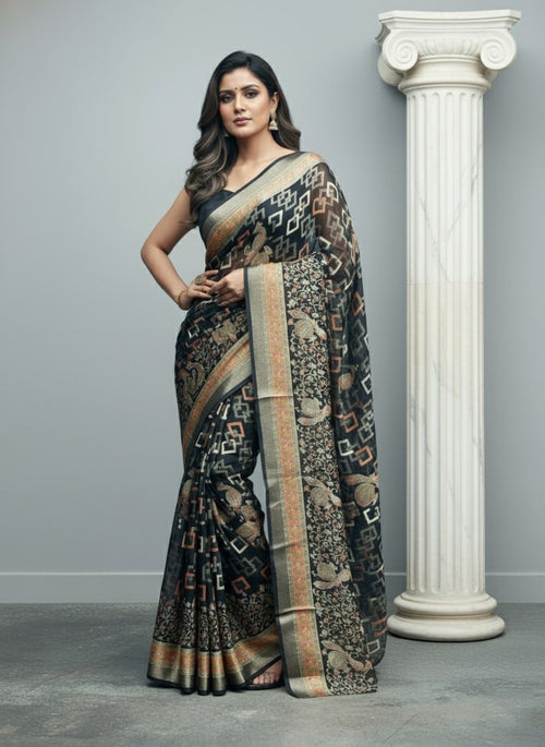 Brasso Chiffon Saree with Intricate Woven Design - Pionex Fab