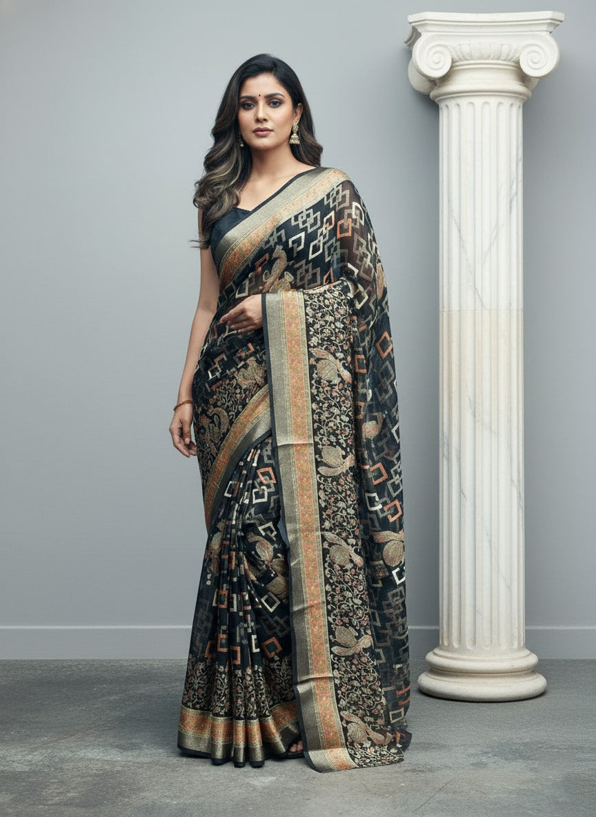 Premium Brasso Chiffon Saree with Intricate Woven Design