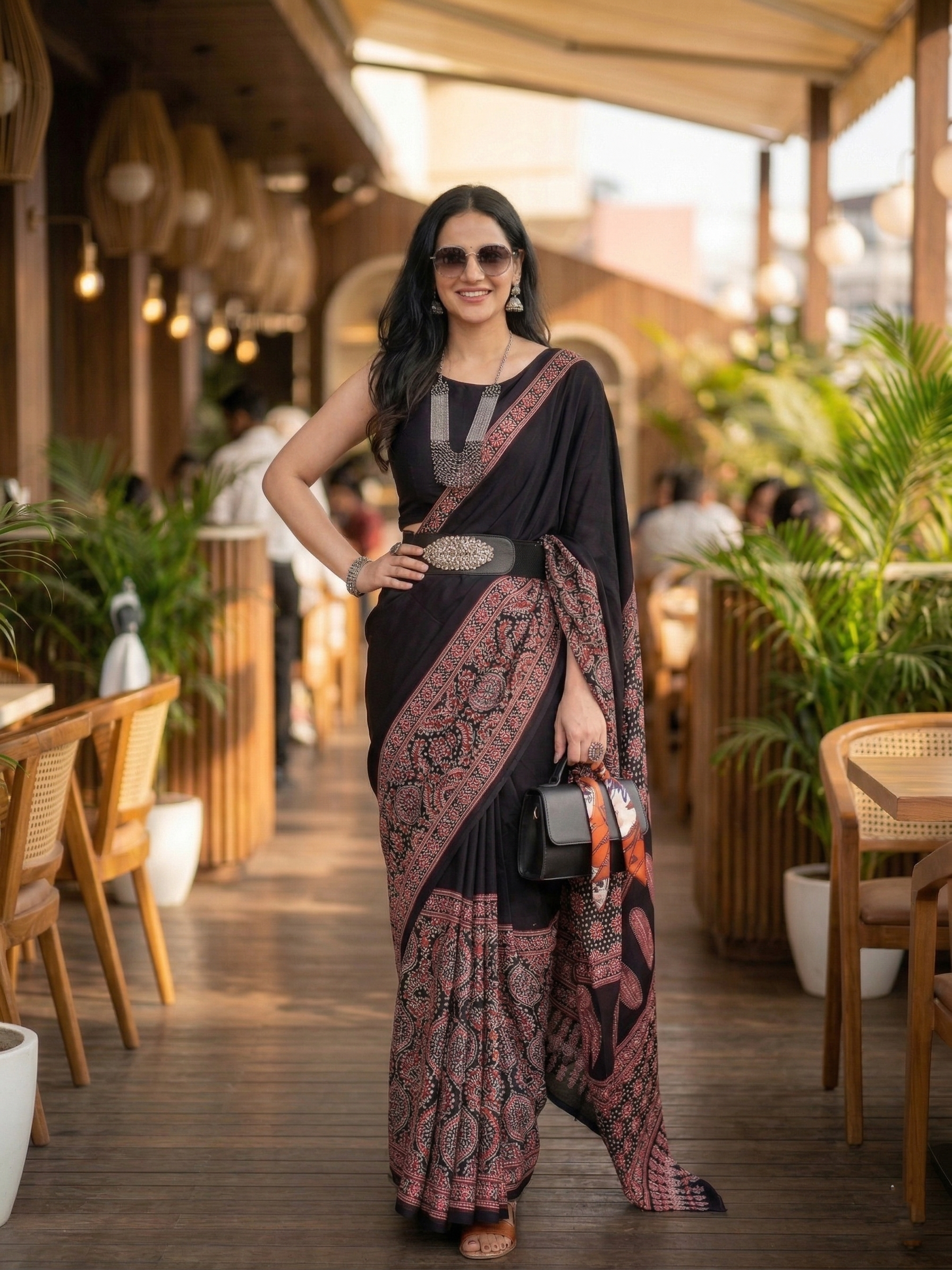 Crepe Silk Ajrakh Printed Saree