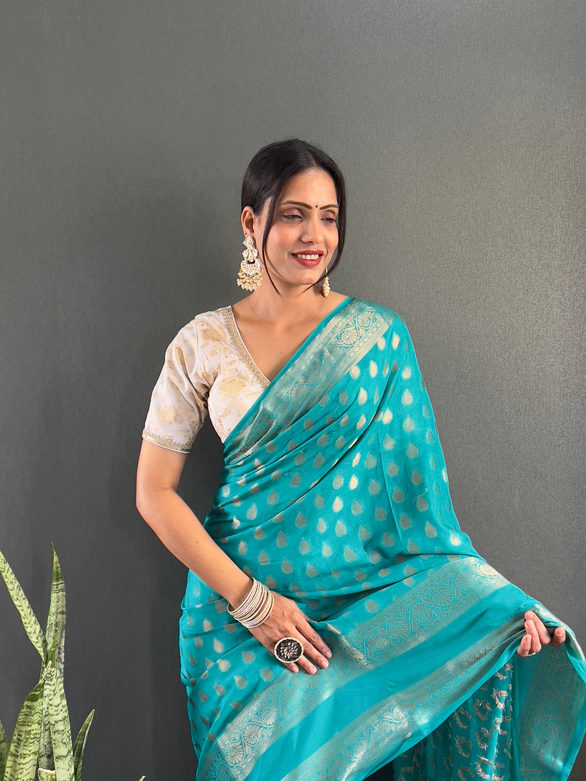 Ready to Wear Pure Banarasi Georgette Saree With Ready Made Blouse
