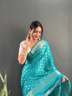 Ready to Wear Pure Banarasi Georgette Saree With Ready Made Blouse