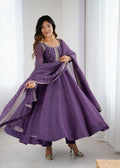 Purple Pure Crunchy Silk Anarkali Gown Set with Dupatta - Pionex Fab
