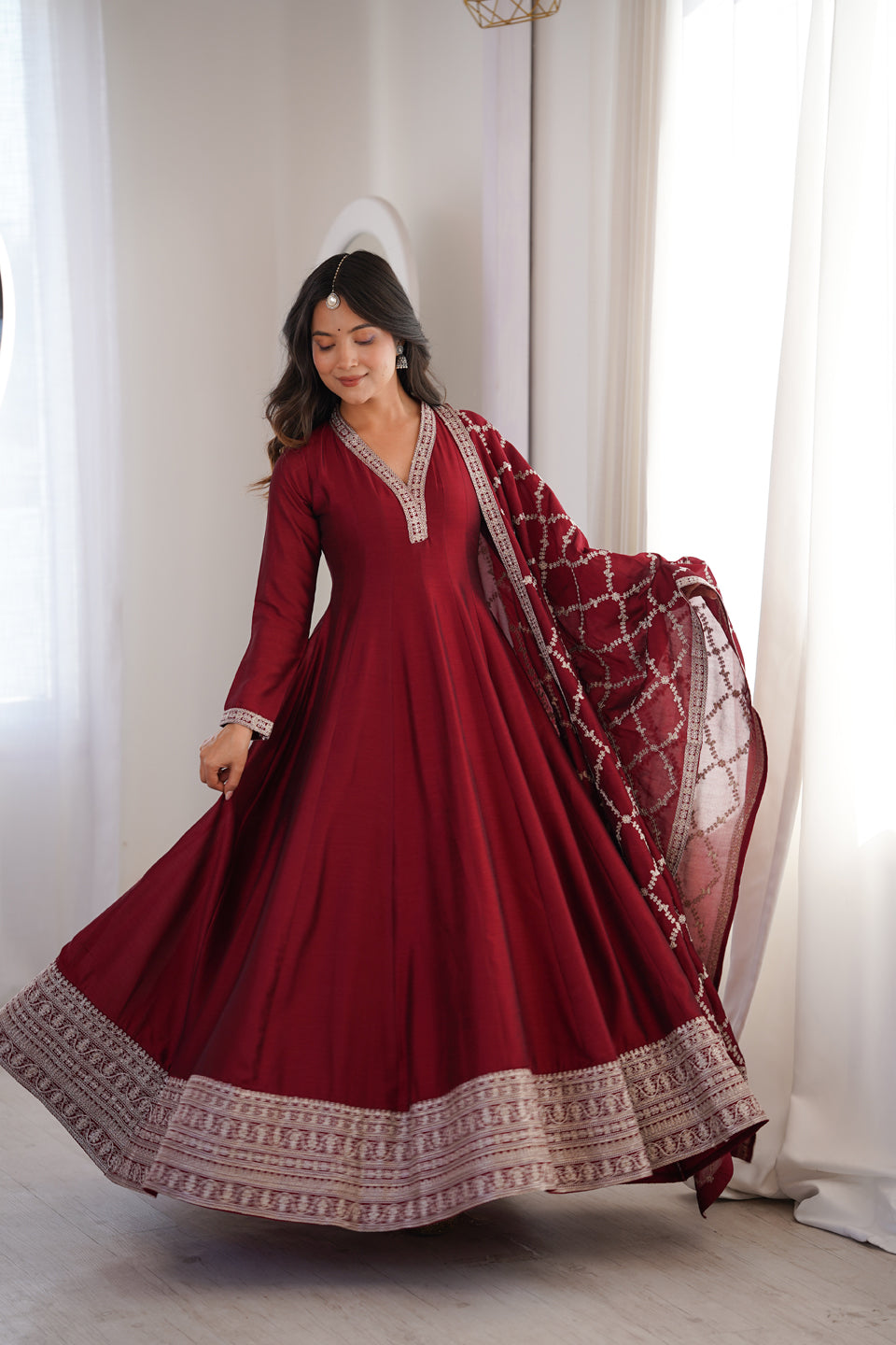 Premium Vichitra Silk Anarkali Gown with Dupatta