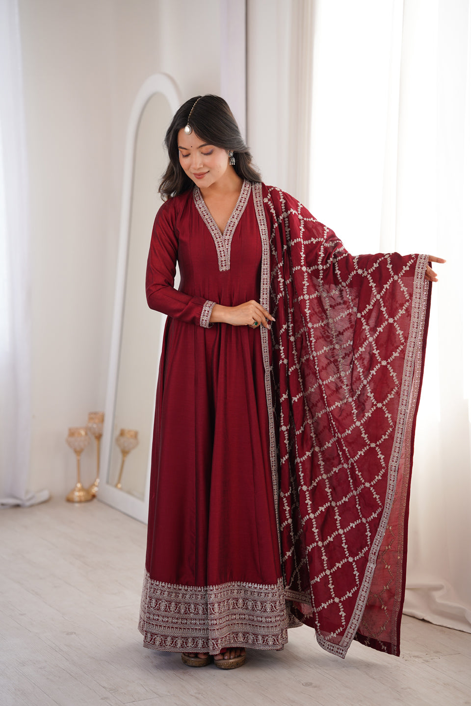 Premium Vichitra Silk Anarkali Gown with Dupatta