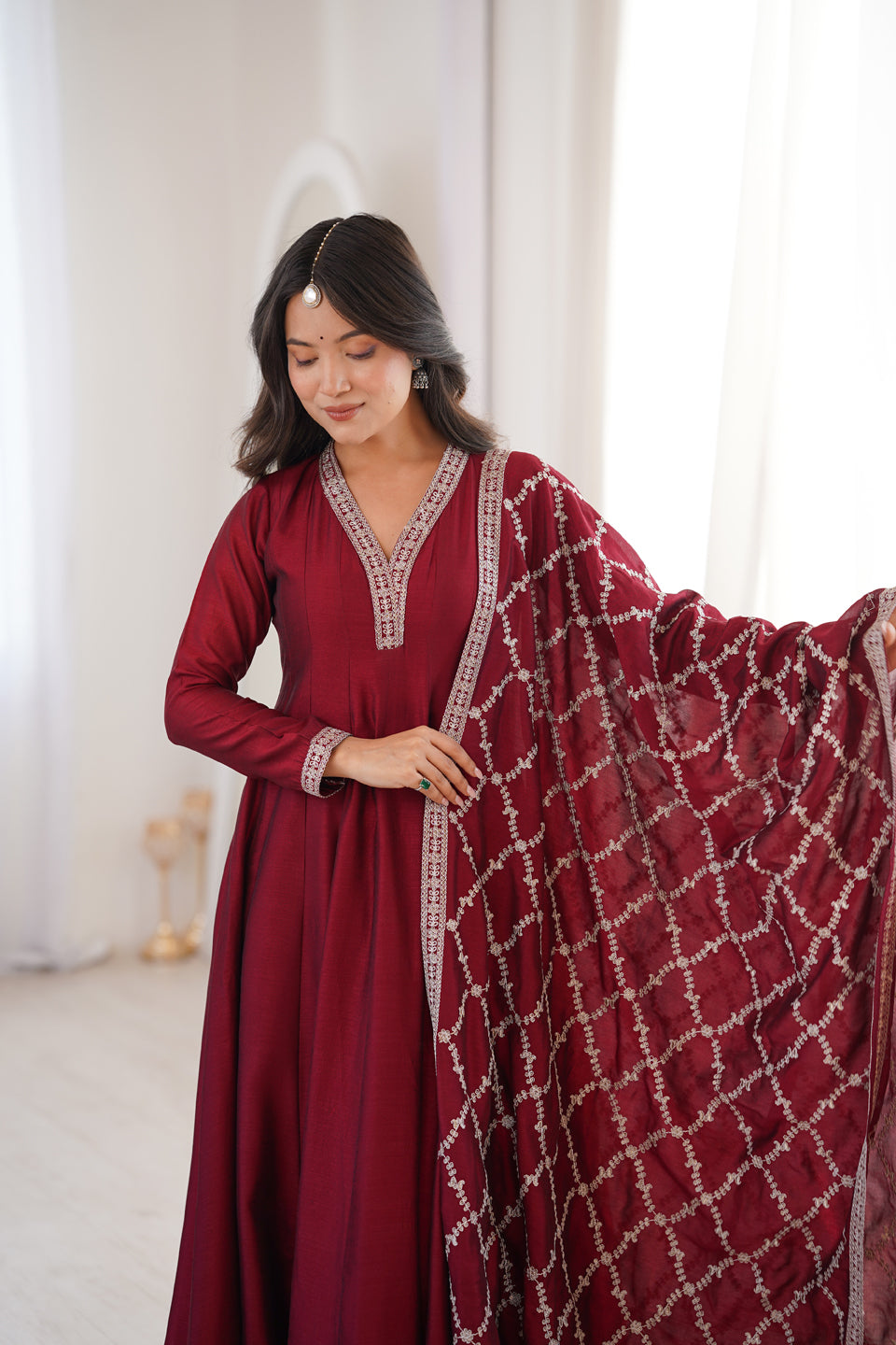 Premium Vichitra Silk Anarkali Gown with Dupatta