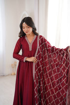 Premium Vichitra Silk Anarkali Gown with Dupatta