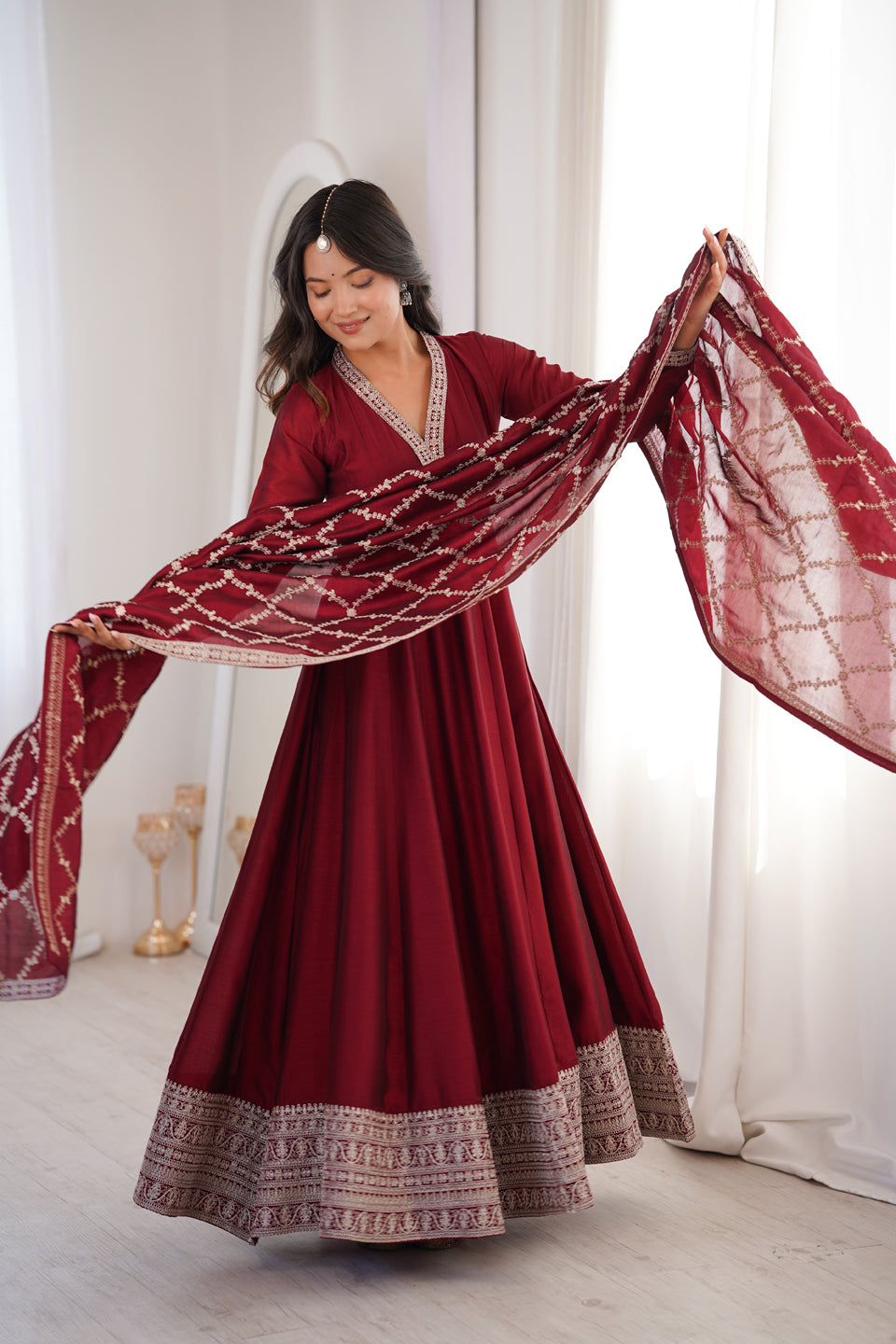 Premium Vichitra Silk Anarkali Gown with Dupatta