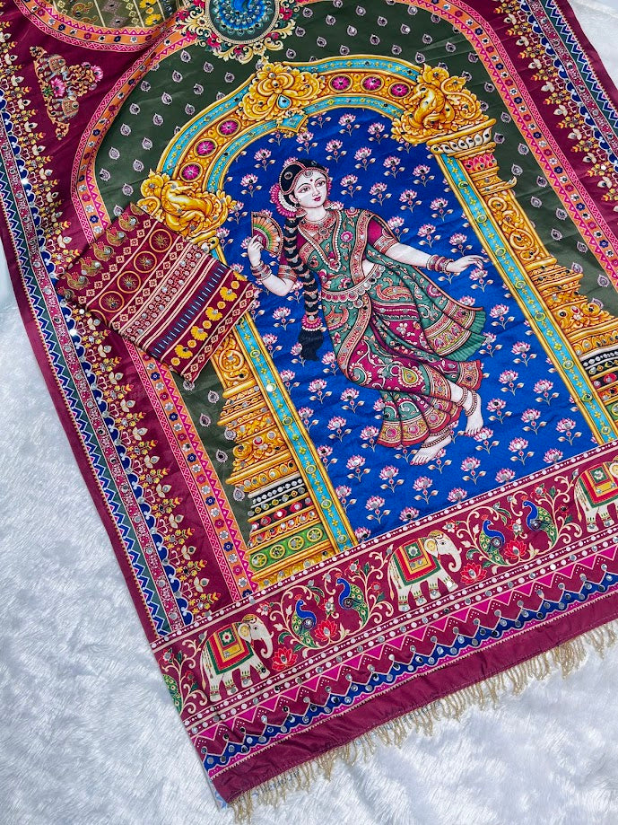 Trendy Silk Crepe Saree with Mirror Work, Moti Work & Tassel Pallu | Designer Printed Saree for Women