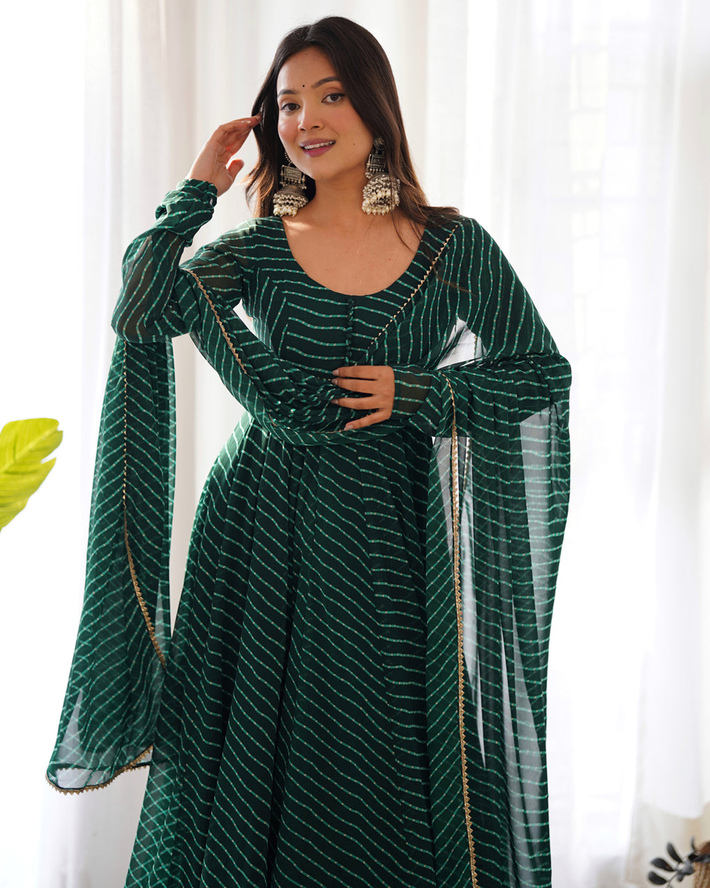 Women Leheriya Printed Georgette Anarkali Kurta Set